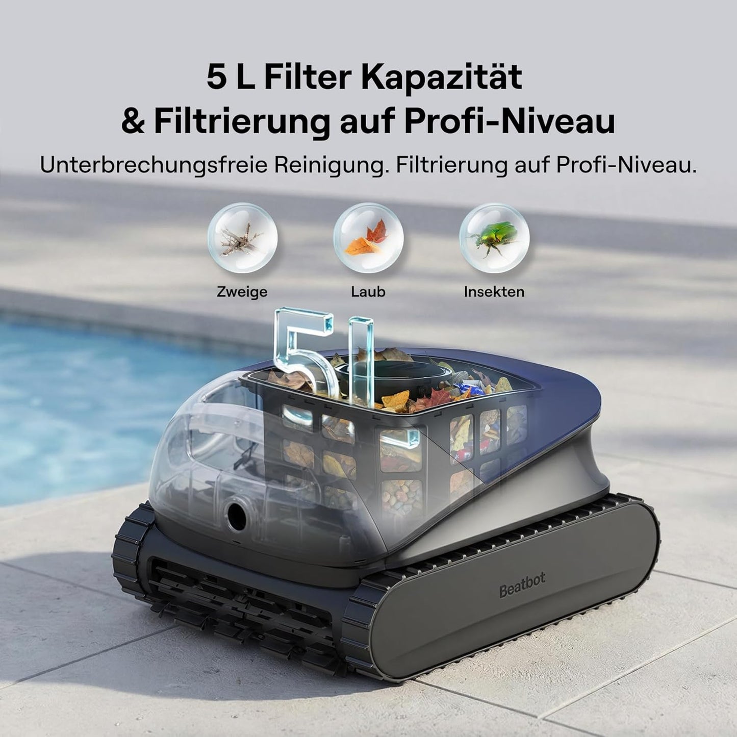 Beatbot Sora 10 Poolroboter Akku Boden Wand Wasserlinie 25700 LPH 5L Filterkorb 5 Std Tiefblau 2026