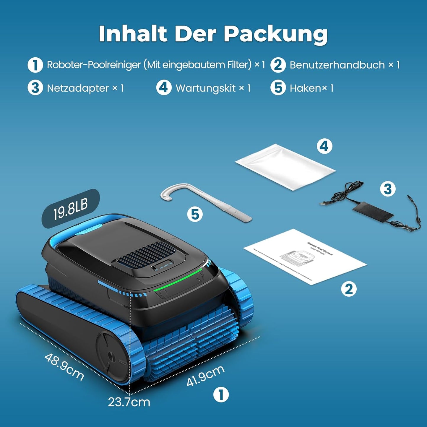 PC20 Poolroboter Akku Boden Wand Wasserlinie 18927 LPH App-Steuerung Navigation 170m² 2026