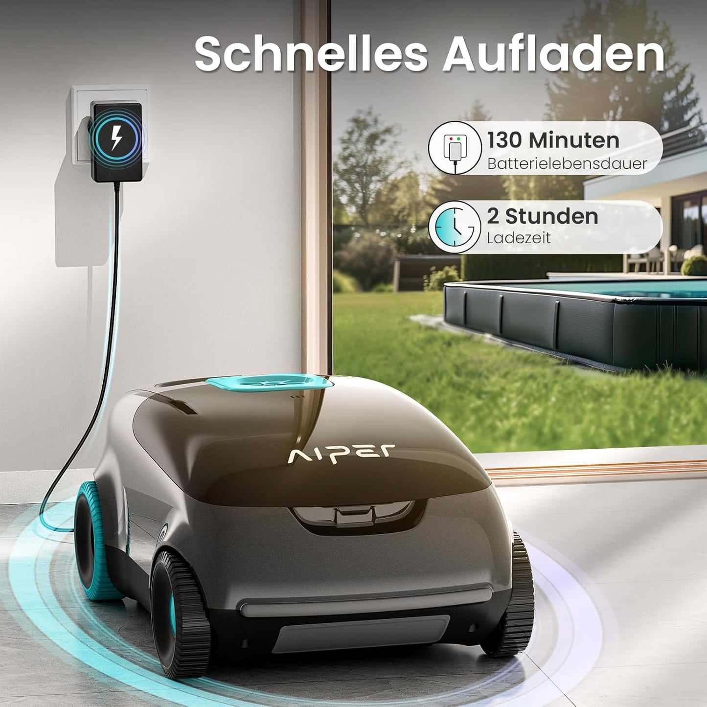 Aiper Poolroboter Kabellos 130 Min Partikelfiltration Auto-Park Oberirdische Pools 100m²