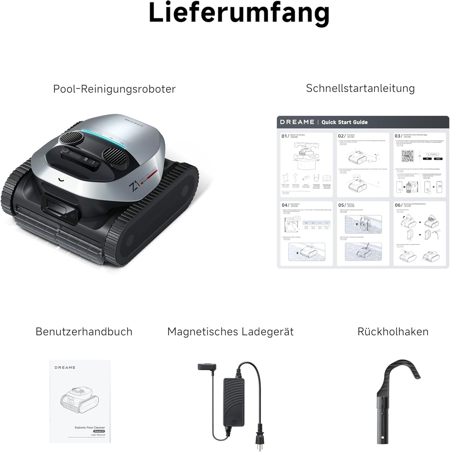 Dreame Z1 Poolroboter Boden Wand 30000 LPH 240 Min Hightech-Poolerkennung Pfadplanung 180m²