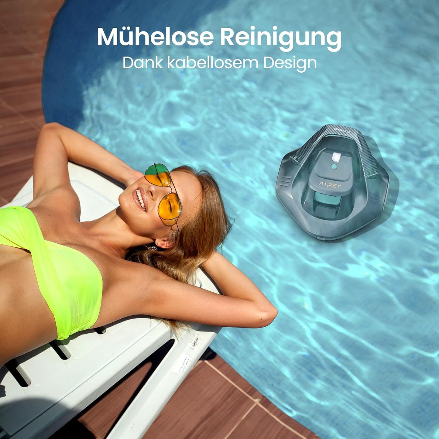 Aiper Poolroboter Kabellos Akku 90 Min Dual-Antrieb LED-Anzeige Auto-Park Flachboden Pool 80m²