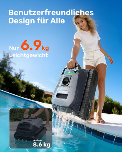 Gosvor Poolroboter 4-in-1 Boden Wand Wasserlinie 200 Min 6,9 kg 3μm Filter 200m² Akku Grau 2026