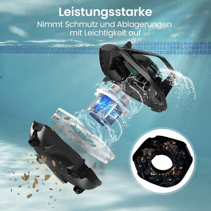 Aiper Poolroboter Kabellos Akku 90 Min Dual-Antrieb LED-Anzeige Auto-Park Flachboden Pool 80m²