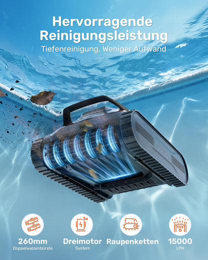 Gosvor Poolroboter 4-in-1 Boden Wand Wasserlinie 200 Min 6,9 kg 3μm Filter 200m² Akku Grau 2026