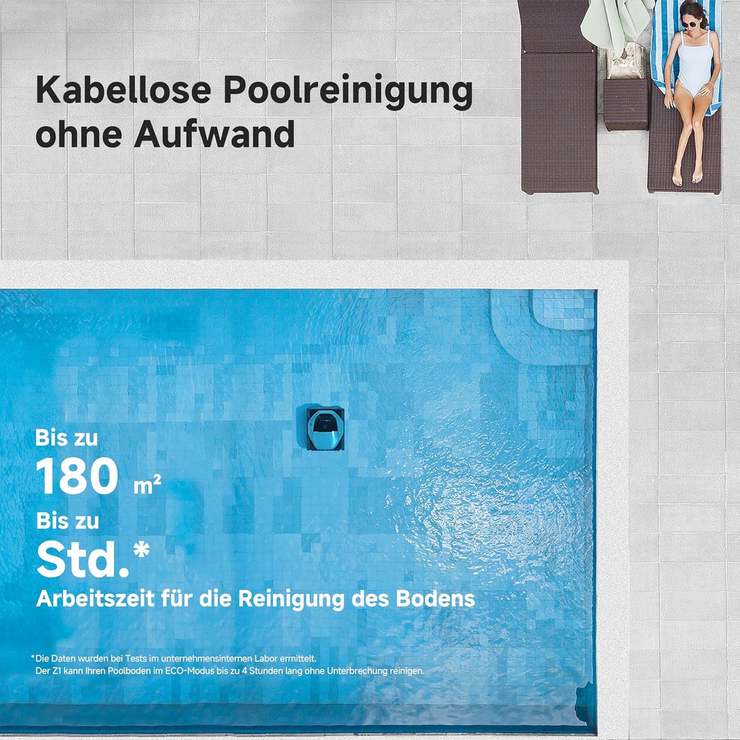 Dreame Z1 Poolroboter Boden Wand 30000 LPH 240 Min Hightech-Poolerkennung Pfadplanung 180m²